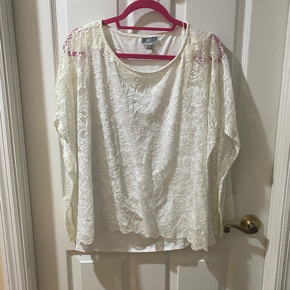 JM Collection Cream Lace Women's Blouse